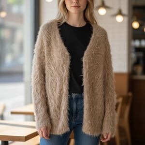 POIS Oatmeal Spiced Made in Italy Wool Eyelash Cardigan Sweater Small